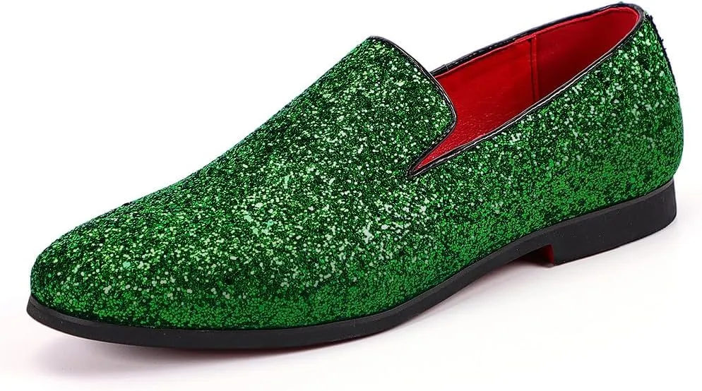 Santimon Mens Glitter Loafers Slip-On Dress Shoes – Sparkly Tuxedo & Suit Shoes for Weddings, Parties, and Formal Events