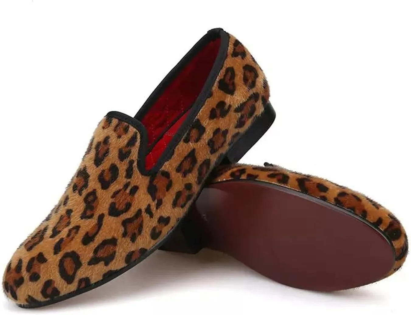 Santimon Mens Loafers Casual Dress Velvet Slip On Penny Loafers Fashion Wedding Tuxedo Formal Business Luxury Leopard Texture Two Tone Prom Shoes Smoking Party Disco Suede Moccasins for Men
