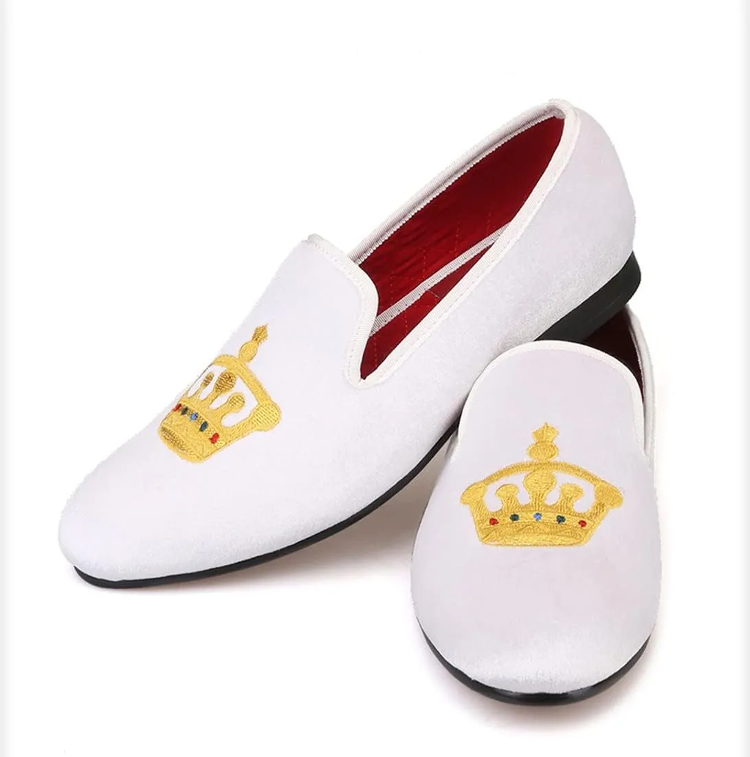 Santimon Mens Loafers Slip On Wedding Dress Casual Suede Velvet Penny Loafers Fashion Tuxedo Business Luxury Embroidered Crown Shoes Prom Smoking Party Disco Moccasins for Men