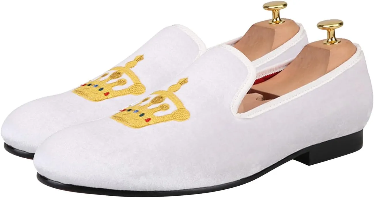 Santimon Mens Loafers Slip On Wedding Dress Casual Suede Velvet Penny Loafers Fashion Tuxedo Business Luxury Embroidered Crown Shoes Prom Smoking Party Disco Moccasins for Men