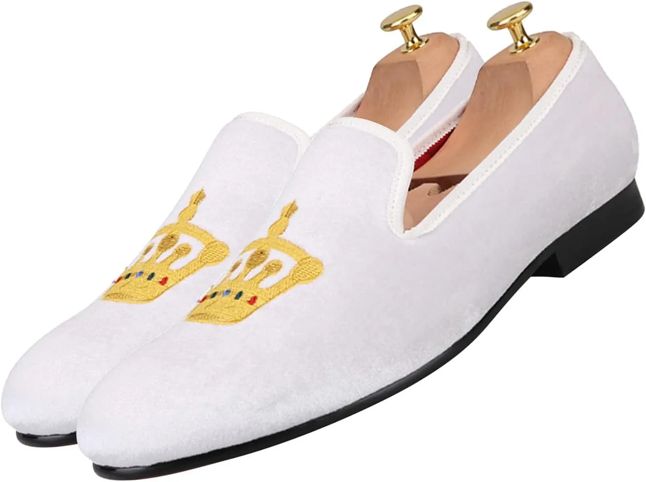 Santimon Mens Loafers Slip On Wedding Dress Casual Suede Velvet Penny Loafers Fashion Tuxedo Business Luxury Embroidered Crown Shoes Prom Smoking Party Disco Moccasins for Men