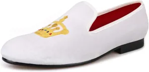 Santimon Mens Loafers Slip On Wedding Dress Casual Suede Velvet Penny Loafers Fashion Tuxedo Business Luxury Embroidered Crown Shoes Prom Smoking Party Disco Moccasins for Men