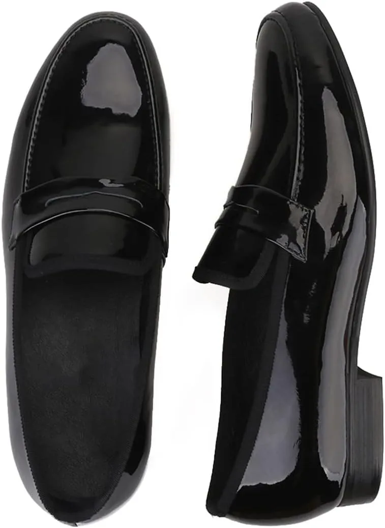 Santimon Men's Penny Loafers Formal Dress Slip On Patent Leather Tuxedo Shoes Prom Wedding Fashion Business Casual Luxury Shoes Smoking Party Disco Moccasins for Men Boy