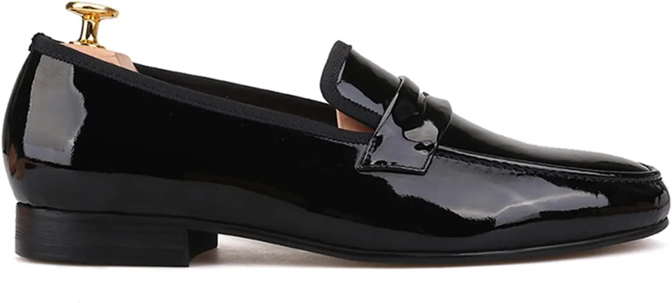 Santimon Men's Penny Loafers Formal Dress Slip On Patent Leather Tuxedo Shoes Prom Wedding Fashion Business Casual Luxury Shoes Smoking Party Disco Moccasins for Men Boy