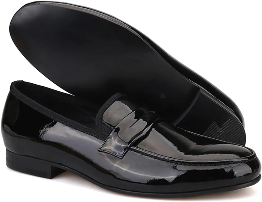 Santimon Men's Penny Loafers Formal Dress Slip On Patent Leather Tuxedo Shoes Prom Wedding Fashion Business Casual Luxury Shoes Smoking Party Disco Moccasins for Men Boy