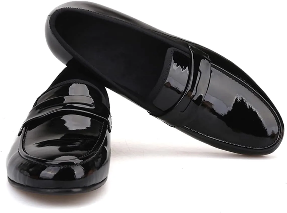 Santimon Men's Penny Loafers Formal Dress Slip On Patent Leather Tuxedo Shoes Prom Wedding Fashion Business Casual Luxury Shoes Smoking Party Disco Moccasins for Men Boy