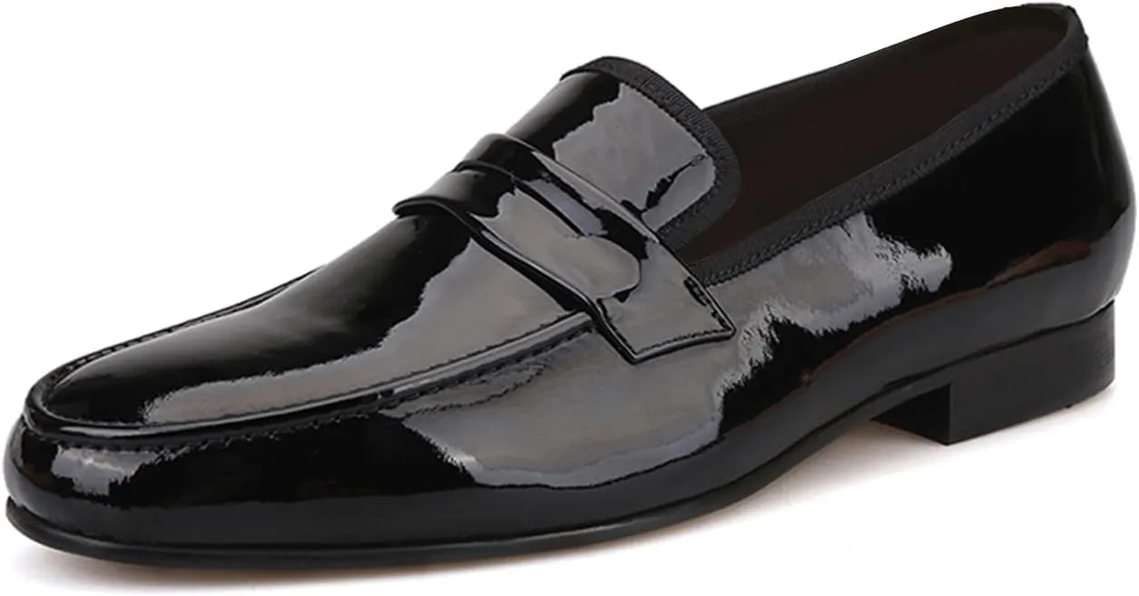 Santimon Men's Penny Loafers Formal Dress Slip On Patent Leather Tuxedo Shoes Prom Wedding Fashion Business Casual Luxury Shoes Smoking Party Disco Moccasins for Men Boy