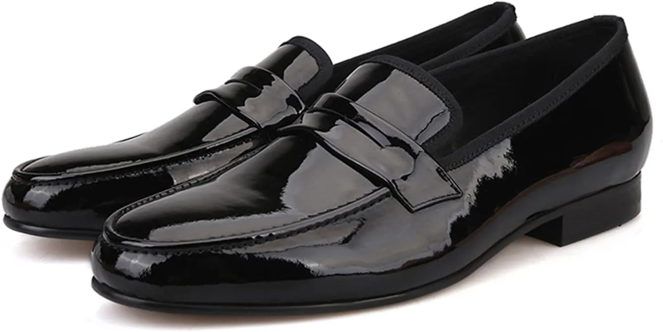 Santimon Men's Penny Loafers Formal Dress Slip On Patent Leather Tuxedo Shoes Prom Wedding Fashion Business Casual Luxury Shoes Smoking Party Disco Moccasins for Men Boy