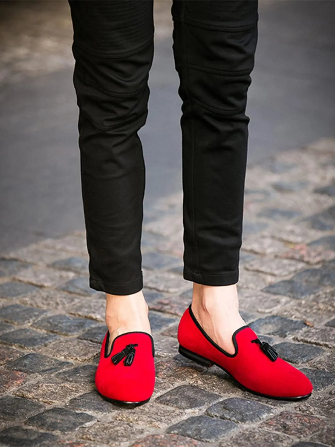 Santimon Mens Tassel Loafers Slip On Wedding Casual Red Dress Suede Penny Loafers Fashion Tuxedo Formal Business Luxury Leather Shoes Prom Smoking Party Disco Moccasins for Men