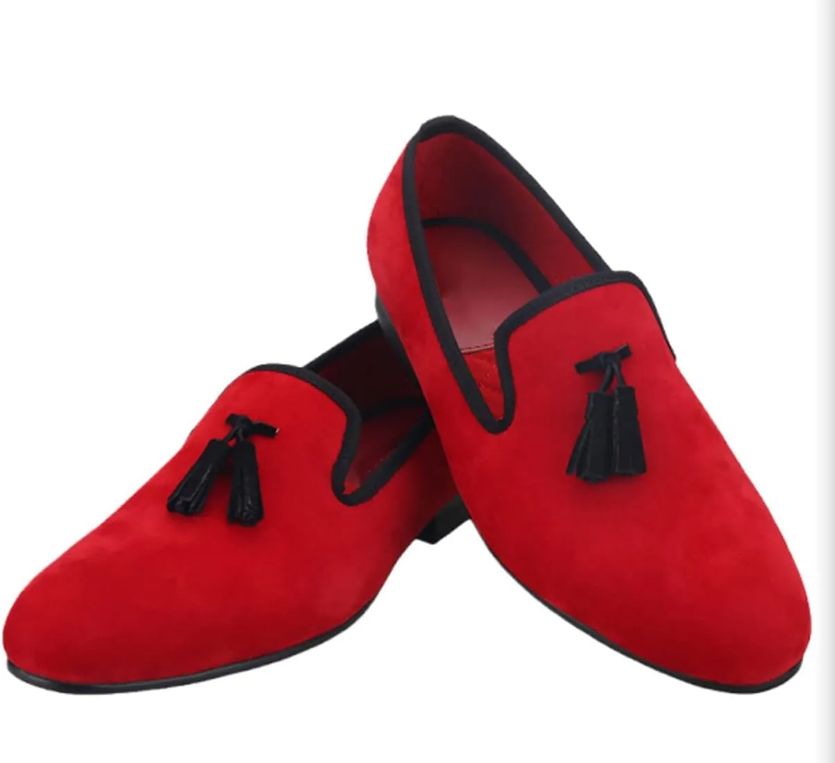 Santimon Mens Tassel Loafers Slip On Wedding Casual Red Dress Suede Penny Loafers Fashion Tuxedo Formal Business Luxury Leather Shoes Prom Smoking Party Disco Moccasins for Men