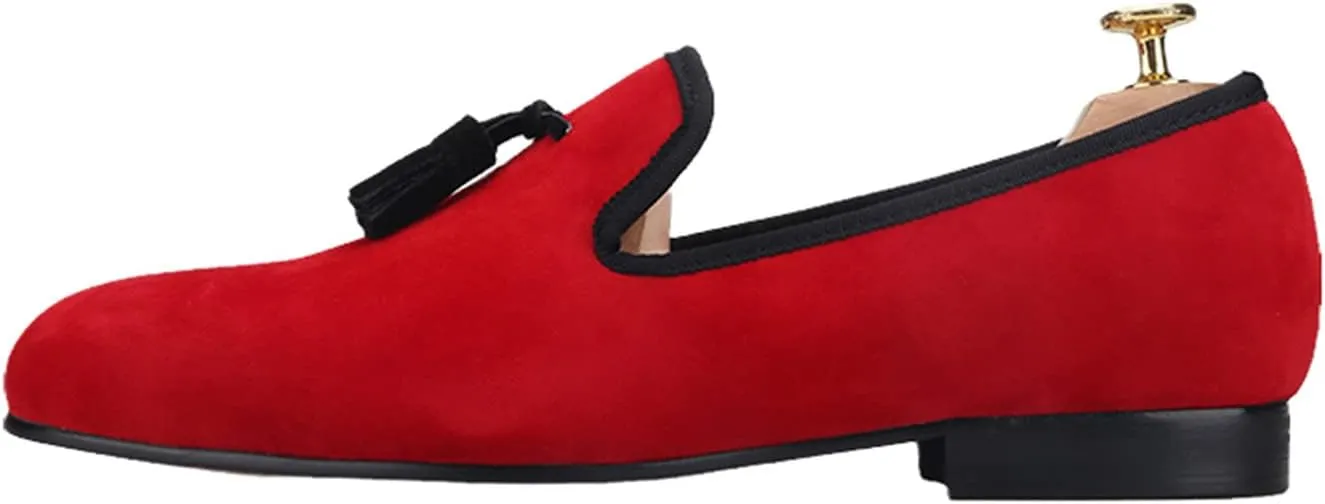 Santimon Mens Tassel Loafers Slip On Wedding Casual Red Dress Suede Penny Loafers Fashion Tuxedo Formal Business Luxury Leather Shoes Prom Smoking Party Disco Moccasins for Men