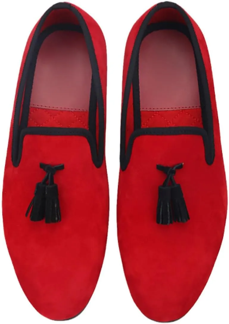 Santimon Mens Tassel Loafers Slip On Wedding Casual Red Dress Suede Penny Loafers Fashion Tuxedo Formal Business Luxury Leather Shoes Prom Smoking Party Disco Moccasins for Men