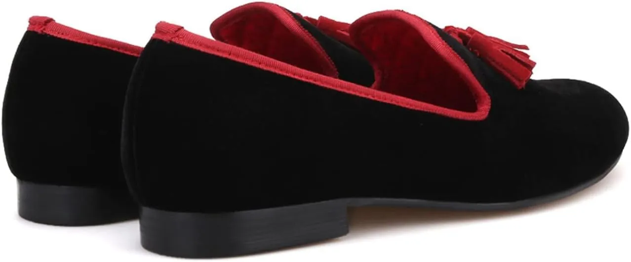 Santimon Mens Tassel Loafers Slip On Wedding Dress Velvet Penny Loafers Fashion Tuxedo Formal Business Casual Luxury Prom Shoes Smoking Party Ballroom Disco Moccasins for Men