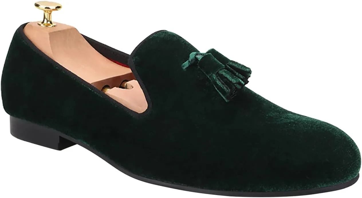 Santimon Mens Tassel Loafers Slip On Wedding Dress Velvet Penny Loafers Fashion Tuxedo Formal Business Casual Luxury Prom Shoes Smoking Party Disco Slippers Suede Moccasins for Men