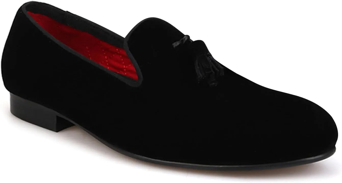 Santimon Mens Tassel Loafers Slip On Wedding Dress Velvet Penny Loafers Fashion Tuxedo Formal Business Casual Luxury Prom Shoes Smoking Party Disco Slippers Suede Moccasins for Men