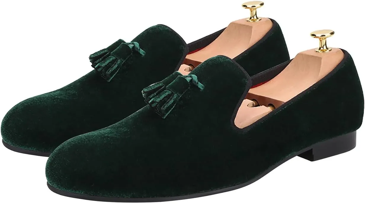 Santimon Mens Tassel Loafers Slip On Wedding Dress Velvet Penny Loafers Fashion Tuxedo Formal Business Casual Luxury Prom Shoes Smoking Party Disco Slippers Suede Moccasins for Men