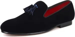 Santimon Mens Tassel Loafers Slip On Wedding Dress Velvet Penny Loafers Fashion Tuxedo Formal Business Casual Luxury Prom Shoes Smoking Party Disco Slippers Suede Moccasins for Men