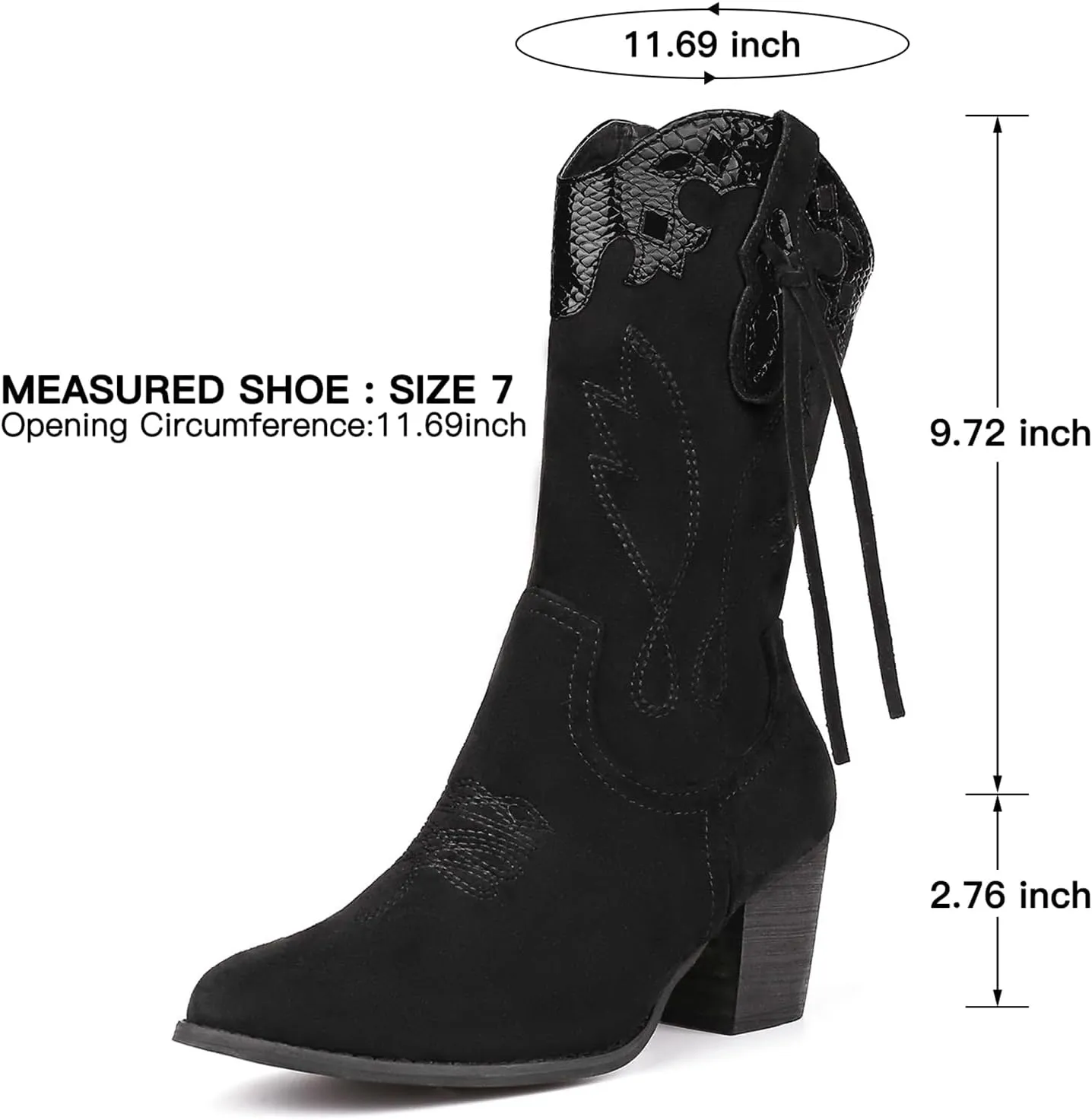 SHIBEVER Cowboy Cowgirl Boots for Women: Western Country High Heel Boots Suede Zipper Mid Calf Booties