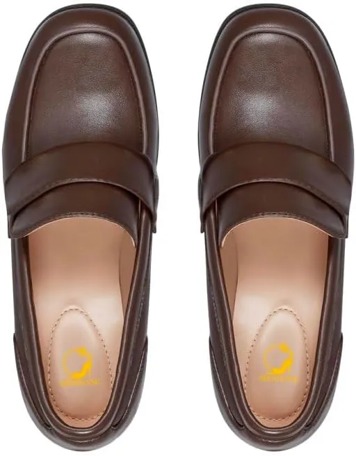 SHODENSE Women Comfy Chunky Heel Loafers Pumps Round Square Closed Toe Matte Leather Slip On Oxford Loafer Shoes Mid Stacked Block Heels Penny Loafers Office Work Formal Business Daily Retro 4-11 M US