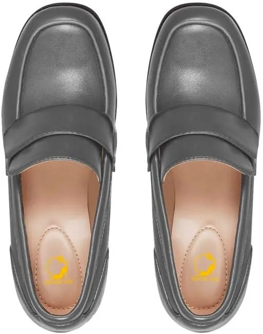 SHODENSE Women Comfy Chunky Heel Loafers Pumps Round Square Closed Toe Matte Leather Slip On Oxford Loafer Shoes Mid Stacked Block Heels Penny Loafers Office Work Formal Business Daily Retro 4-11 M US