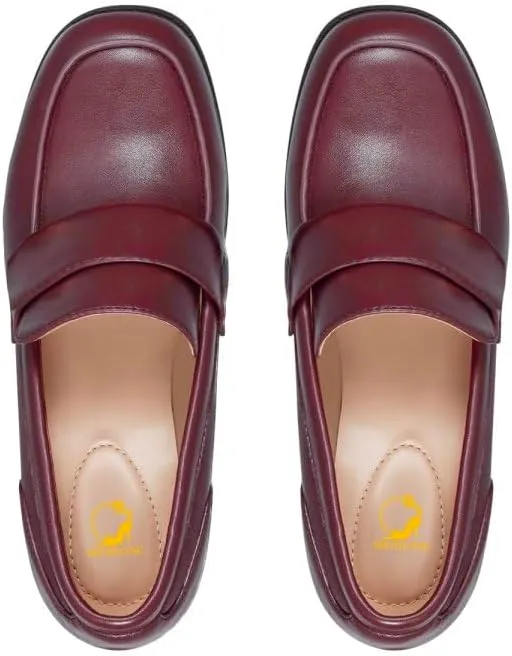 SHODENSE Women Comfy Chunky Heel Loafers Pumps Round Square Closed Toe Matte Leather Slip On Oxford Loafer Shoes Mid Stacked Block Heels Penny Loafers Office Work Formal Business Daily Retro 4-11 M US