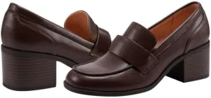 SHODENSE Women Comfy Chunky Heel Loafers Pumps Round Square Closed Toe Matte Leather Slip On Oxford Loafer Shoes Mid Stacked Block Heels Penny Loafers Office Work Formal Business Daily Retro 4-11 M US