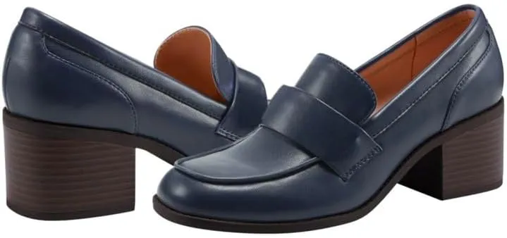 SHODENSE Women Comfy Chunky Heel Loafers Pumps Round Square Closed Toe Matte Leather Slip On Oxford Loafer Shoes Mid Stacked Block Heels Penny Loafers Office Work Formal Business Daily Retro 4-11 M US