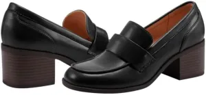SHODENSE Women Comfy Chunky Heel Loafers Pumps Round Square Closed Toe Matte Leather Slip On Oxford Loafer Shoes Mid Stacked Block Heels Penny Loafers Office Work Formal Business Daily Retro 4-11 M US