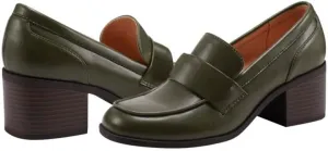 SHODENSE Women Comfy Chunky Heel Loafers Pumps Round Square Closed Toe Matte Leather Slip On Oxford Loafer Shoes Mid Stacked Block Heels Penny Loafers Office Work Formal Business Daily Retro 4-11 M US