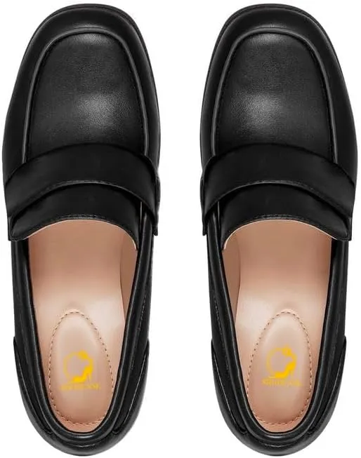 SHODENSE Women Comfy Chunky Heel Loafers Pumps Round Square Closed Toe Matte Leather Slip On Oxford Loafer Shoes Mid Stacked Block Heels Penny Loafers Office Work Formal Business Daily Retro 4-11 M US
