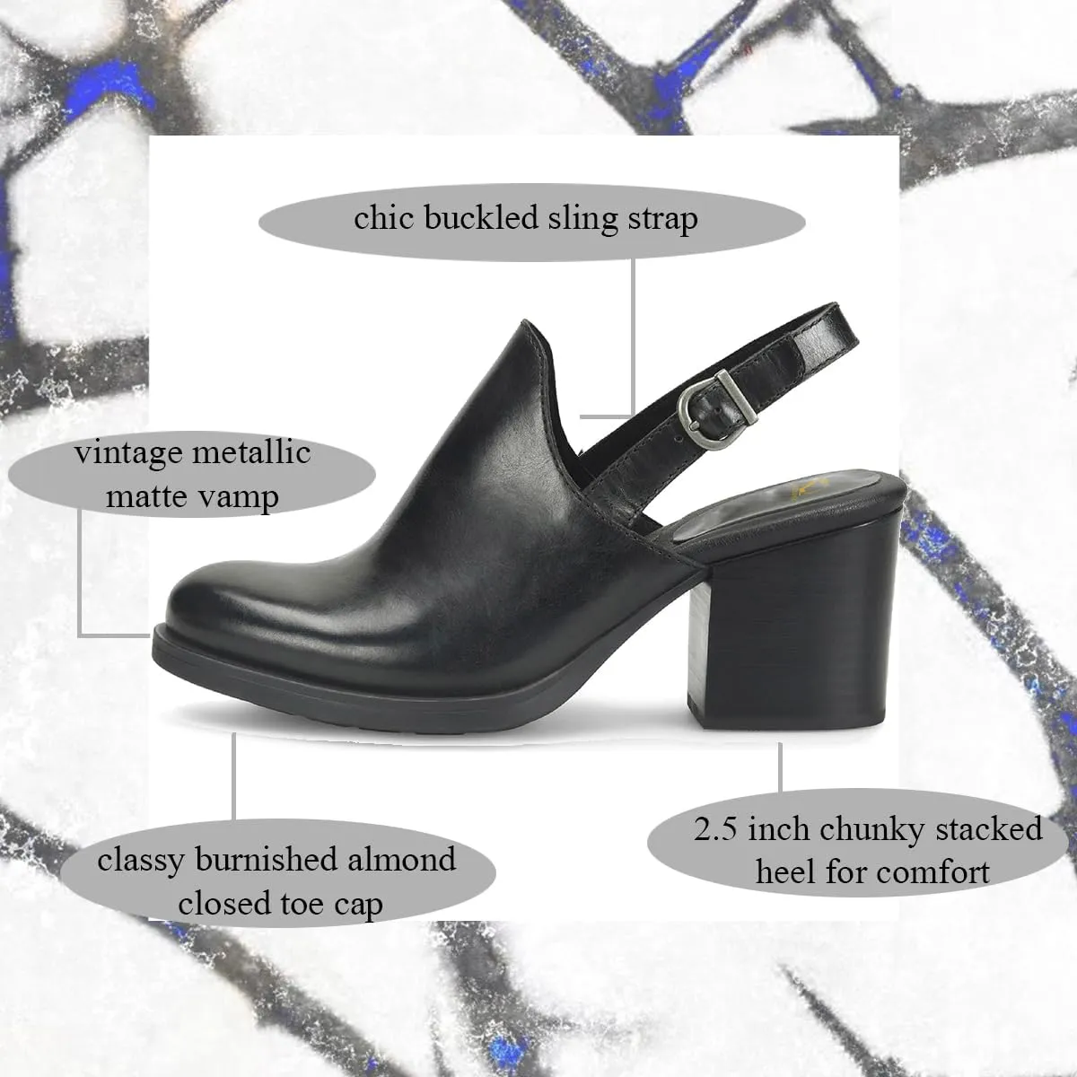 SHODENSE Women Vintage Chunky Stacked Heel Slingback Loafers Pumps Almond Closed Toe Burnished Oxford Loafer Shoes Matte Mid Block Heels Ankle Strap Slingback Sandals Backless Office Work 4-11 M US