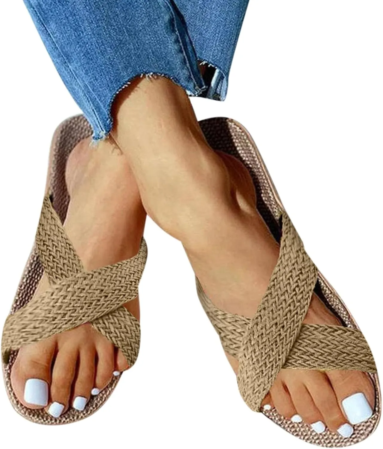 Slides for Women Dressy Sandals With Buckles Flip Flops for Women Beach Flat Sandal Womens Casual Summer Wear Women's Comfortable Walking Sandal