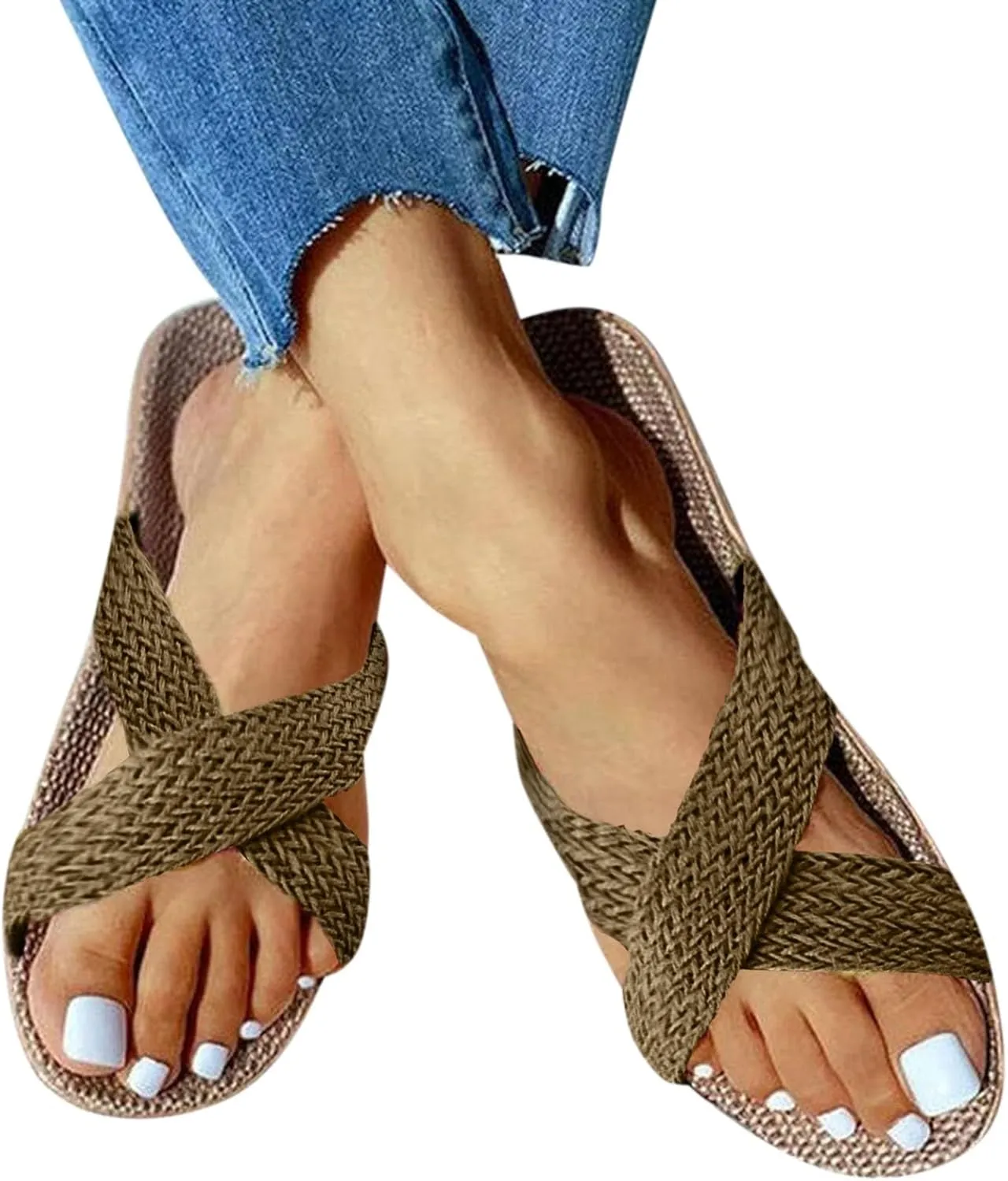 Slides for Women Dressy Sandals With Buckles Flip Flops for Women Beach Flat Sandal Womens Casual Summer Wear Women's Comfortable Walking Sandal
