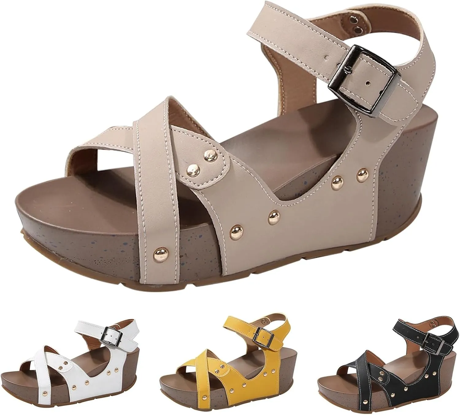 Slip On Wedge Sandals for Women Open Toe Ankle Strap Platform Casual Espadrille Wedges Beach Holiday Summer Shoes