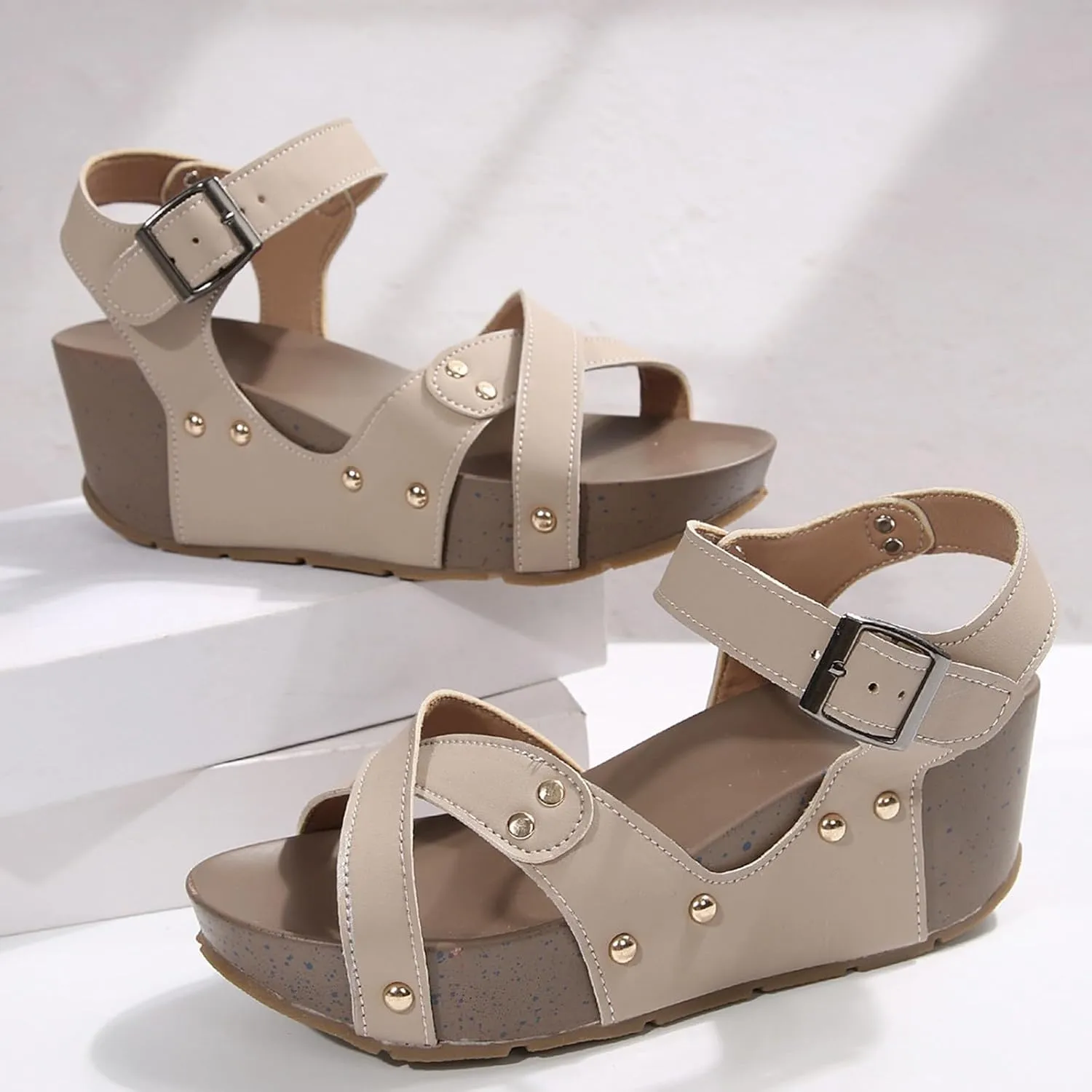 Slip On Wedge Sandals for Women Open Toe Ankle Strap Platform Casual Espadrille Wedges Beach Holiday Summer Shoes