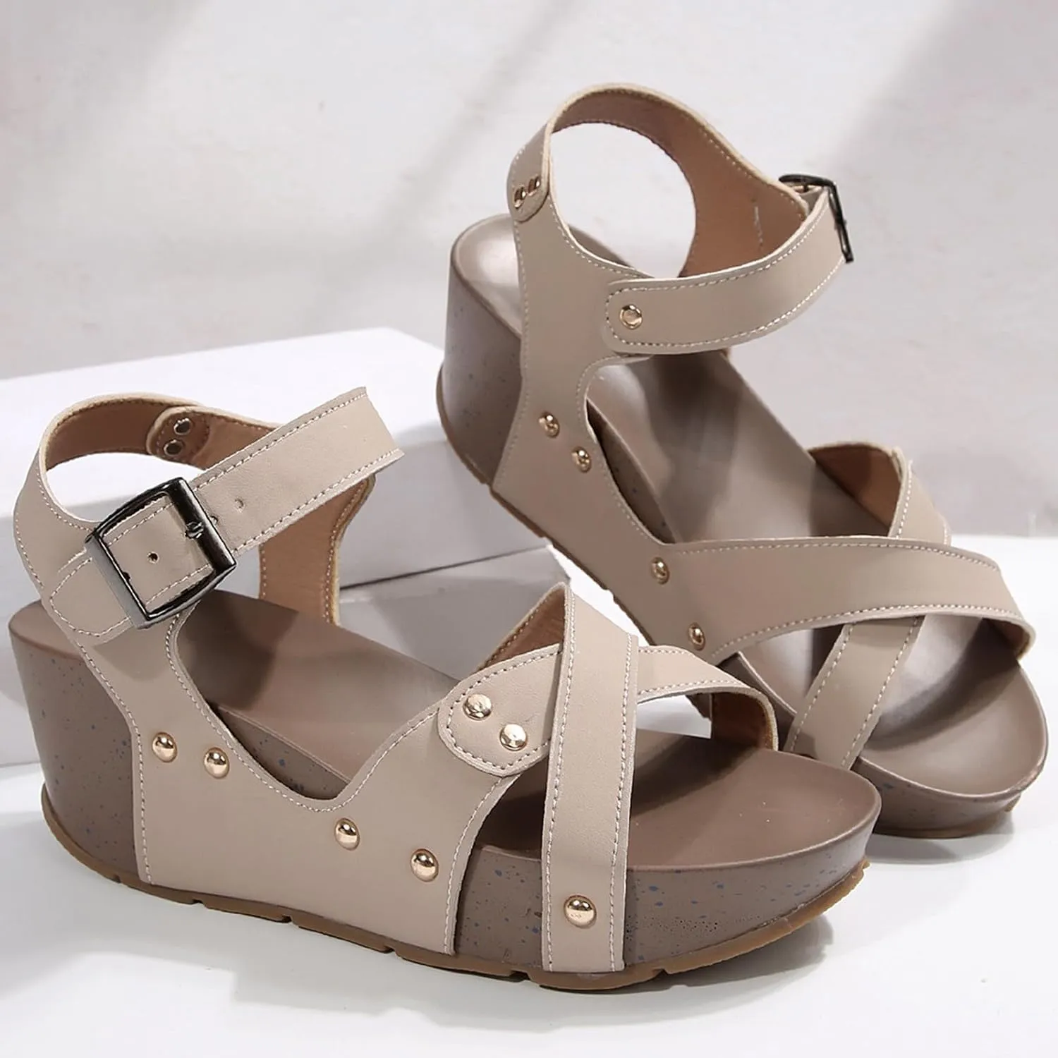 Slip On Wedge Sandals for Women Open Toe Ankle Strap Platform Casual Espadrille Wedges Beach Holiday Summer Shoes