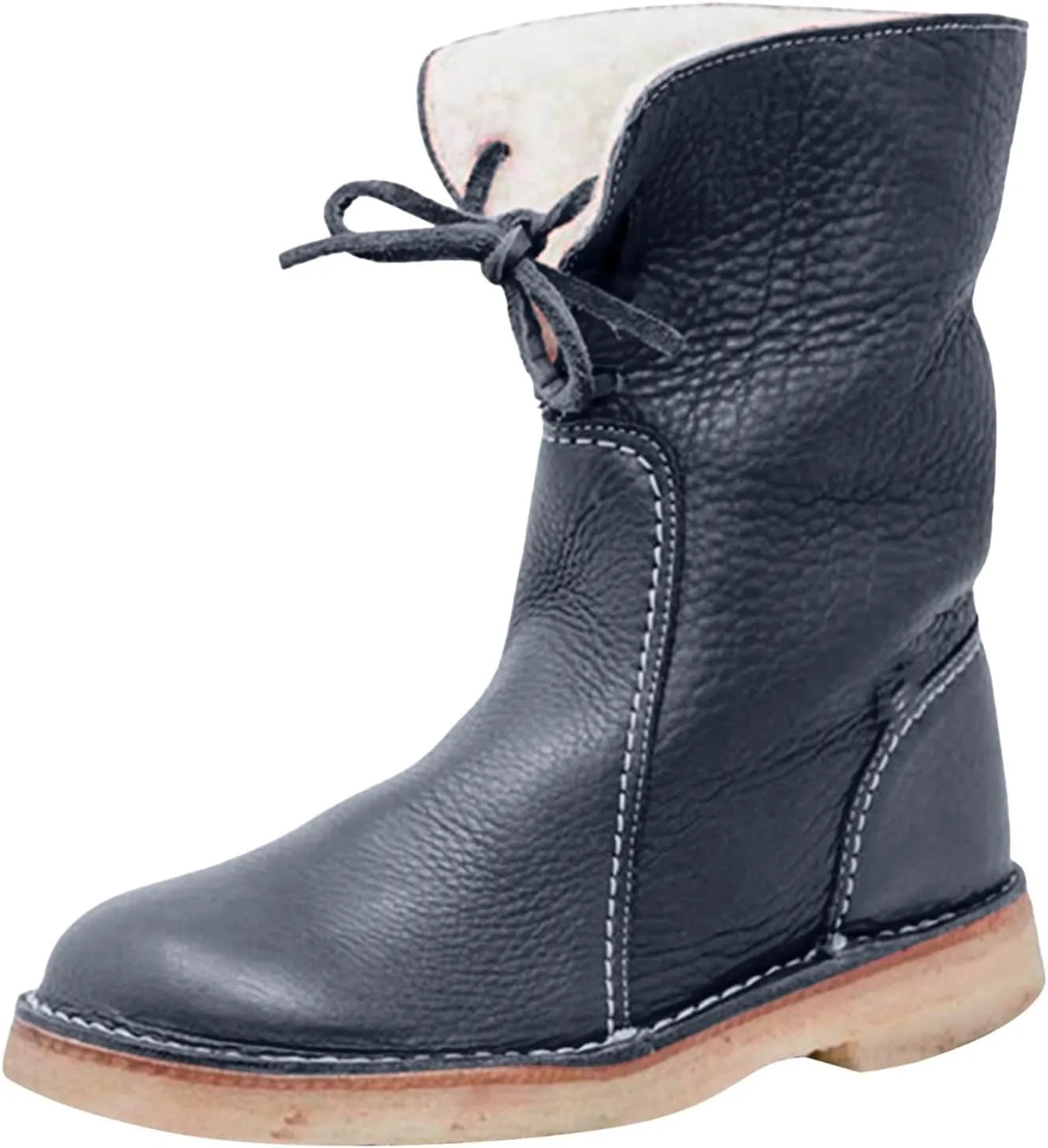 Snow Boots for Women Waterproof Leather Winter Boots Western Christmas Fur Boots Outdoor Anti-slip Mid Calf Boots