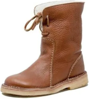 Snow Boots for Women Waterproof Leather Winter Boots Western Christmas Fur Boots Outdoor Anti-slip Mid Calf Boots