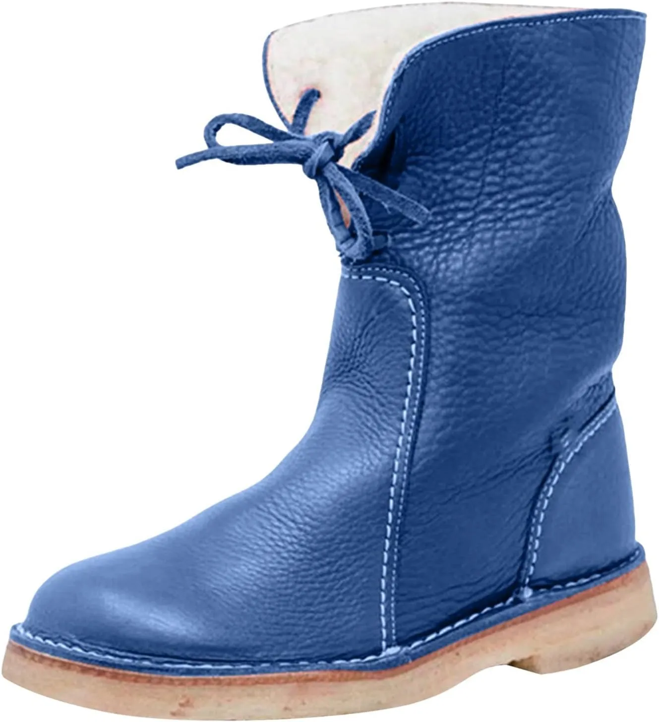 Snow Boots for Women Waterproof Leather Winter Boots Western Christmas Fur Boots Outdoor Anti-slip Mid Calf Boots