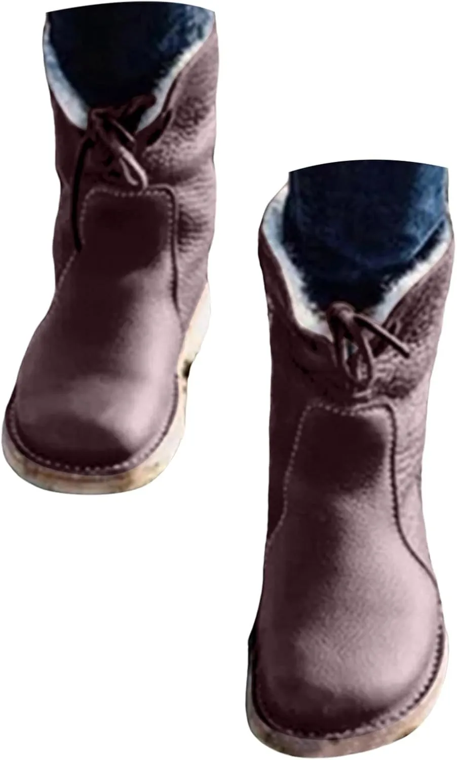 Snow Boots for Women Waterproof Leather Winter Boots Western Christmas Fur Boots Outdoor Anti-slip Mid Calf Boots