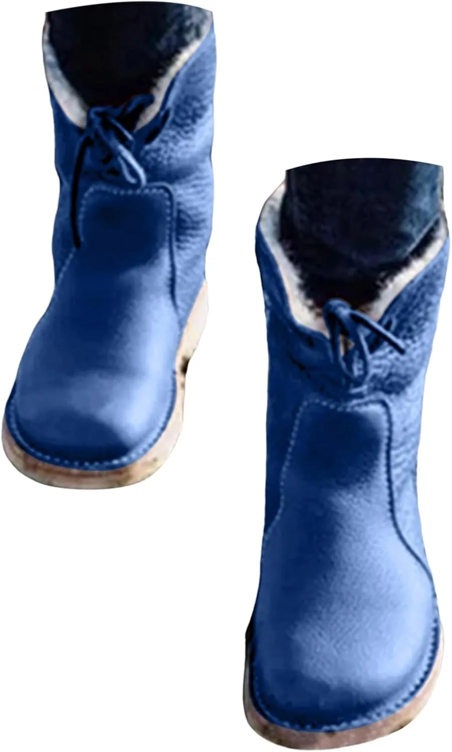 Snow Boots for Women Waterproof Leather Winter Boots Western Christmas Fur Boots Outdoor Anti-slip Mid Calf Boots