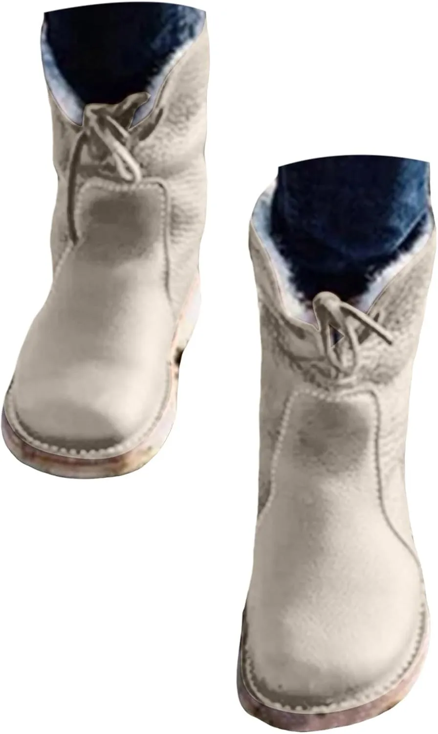 Snow Boots for Women Waterproof Leather Winter Boots Western Christmas Fur Boots Outdoor Anti-slip Mid Calf Boots