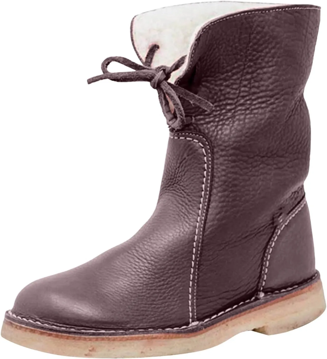 Snow Boots for Women Waterproof Leather Winter Boots Western Christmas Fur Boots Outdoor Anti-slip Mid Calf Boots