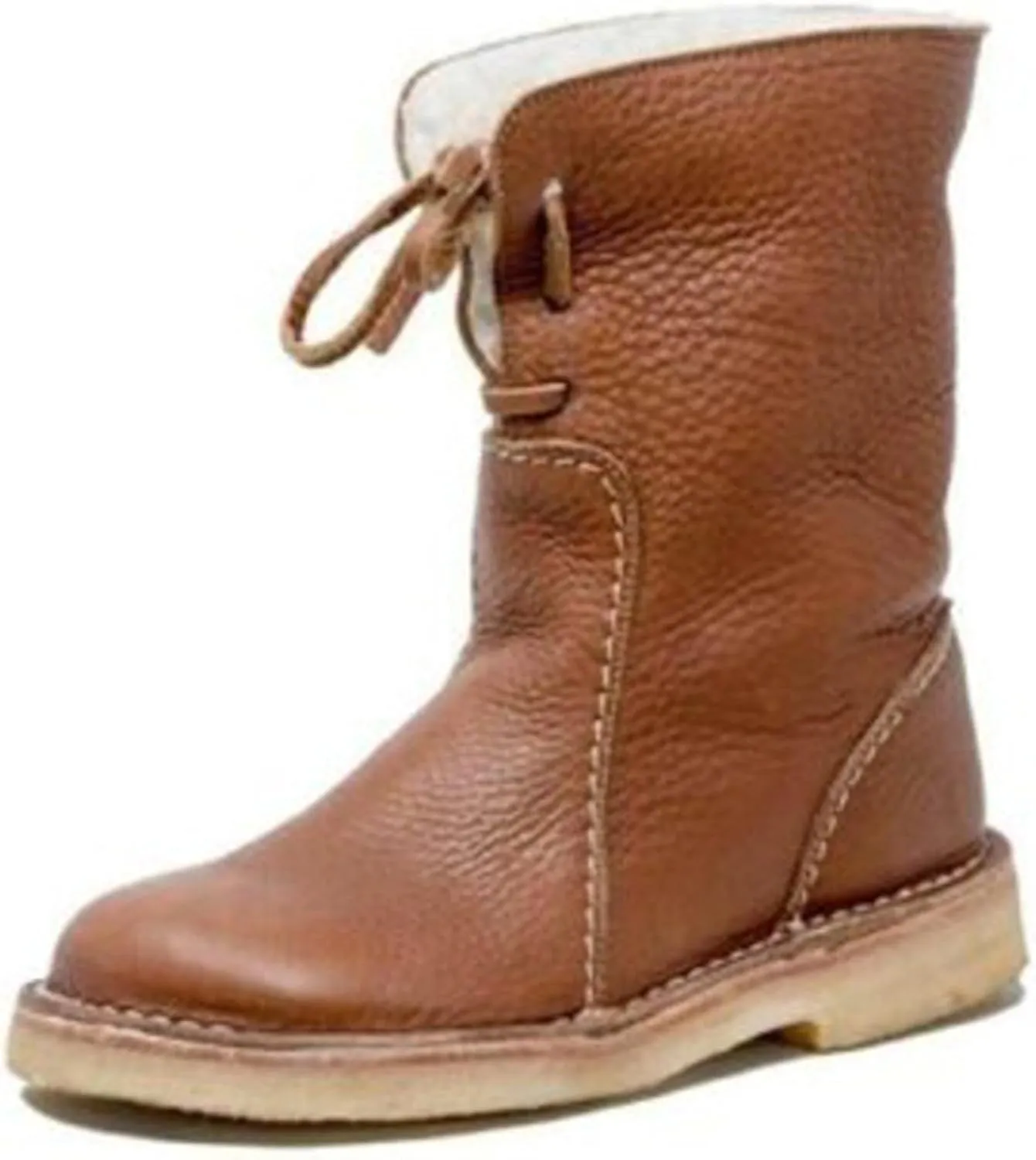 Snow Boots for Women Waterproof Leather Winter Boots Western Christmas Fur Boots Outdoor Anti-slip Mid Calf Boots