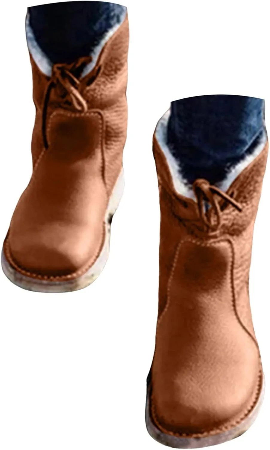 Snow Boots for Women Waterproof Leather Winter Boots Western Christmas Fur Boots Outdoor Anti-slip Mid Calf Boots
