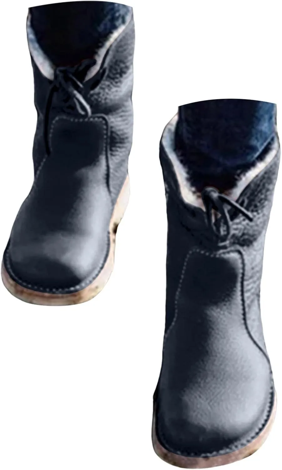 Snow Boots for Women Waterproof Leather Winter Boots Western Christmas Fur Boots Outdoor Anti-slip Mid Calf Boots