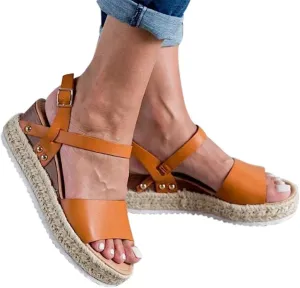Summer Sandals for Women, Espadrilles Sandals,Women Open Toe Slip On Platform Sandals Buckle Strap Wedges Shallow Beach Shoes
