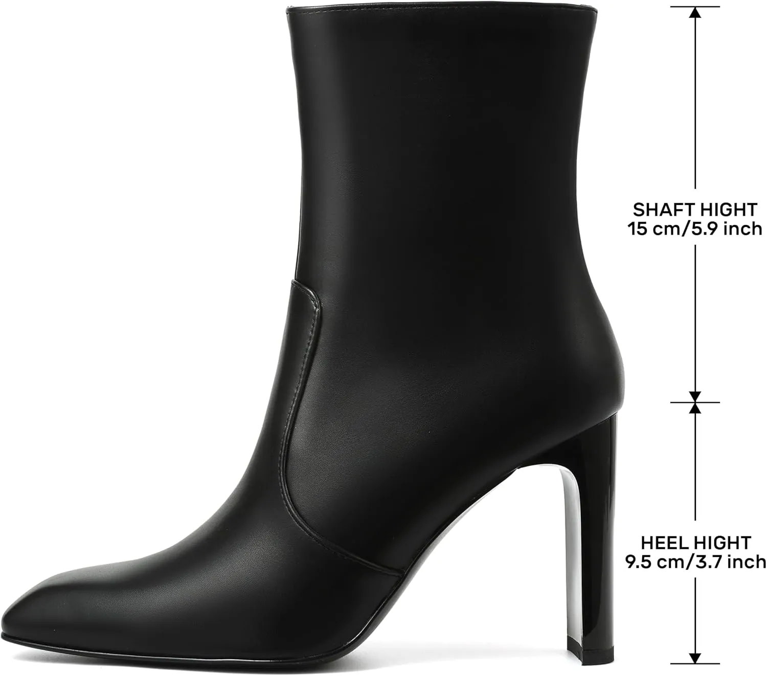 Synchoiss Ankle Boots for Women Chunky High Heel Black Boots Square Toe Rubber Sole Zipper Leather Boots Winter Fall Shoes Short Booties