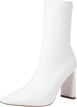 TAEPUSR Women's Mid Calf Boots Square Toe Chunky Heel Ankle Boots, Stretchy Block Boots with Side Zipper