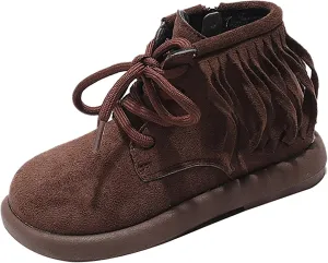 Toddler Girls Fashion Tassel Ankle Boots Round Toe Solid Color Fashion Outdoor Warm  Lined Soft Hiking Shoes